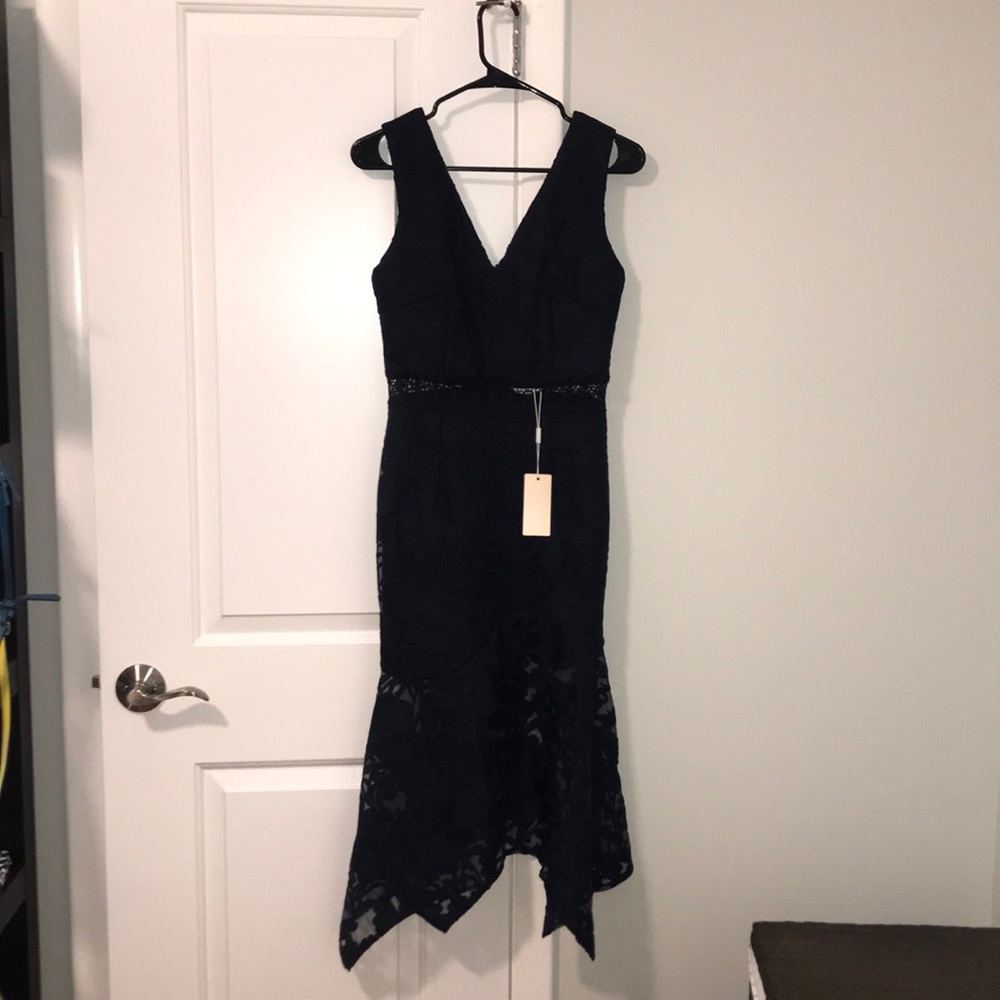 Navy blue fitted lace dress